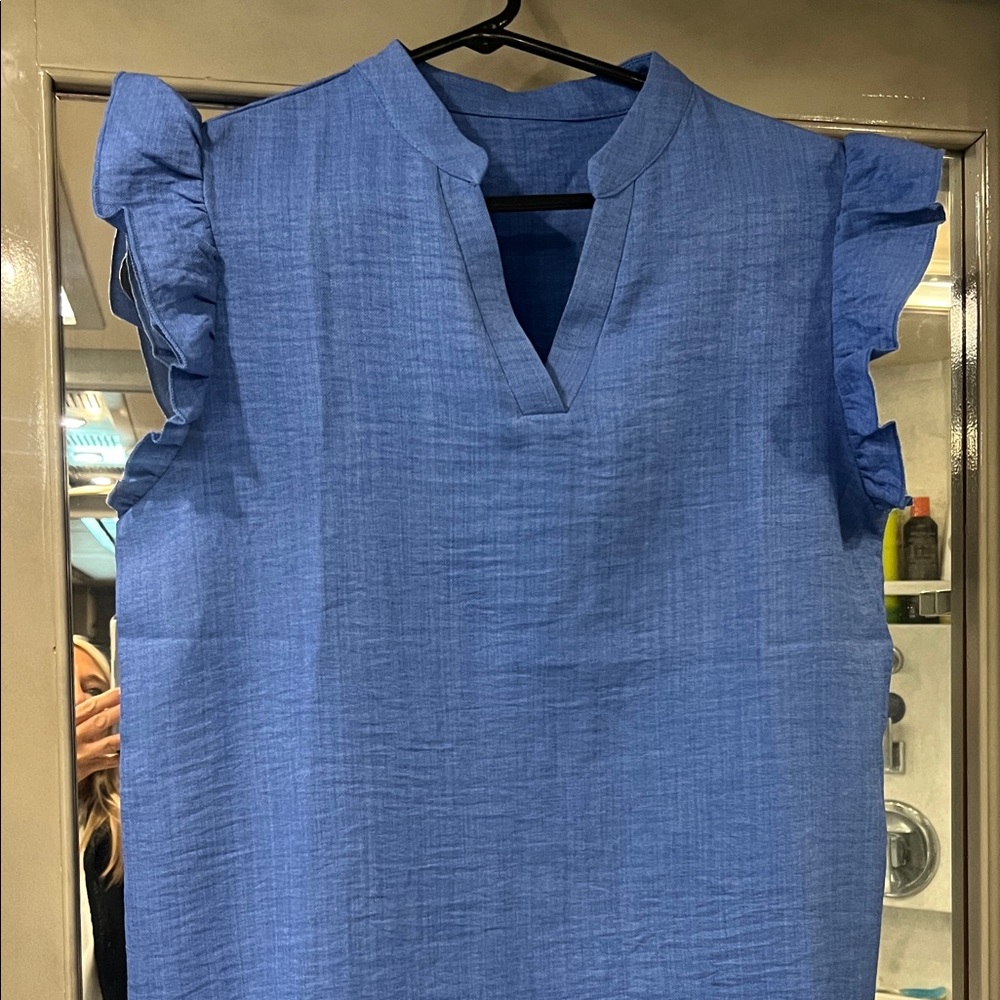 Source Unknown Royal Blue Ruffle Blouse - Picture 2 of 4